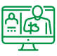 Green line icon of a desktop screen showing ecommerce product and user with dollar sign, symbolizing payment management online.